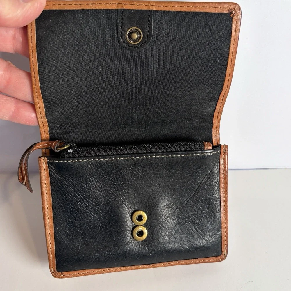 Fossil Women's Wallet Studded Tooled Leather Floral Black Brown
